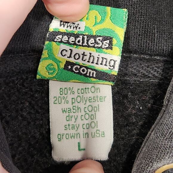 VTG Y2K Seedless Clothing Mens L Large Skate Black Distressed Pullover Hoodie - Picture 8 of 16